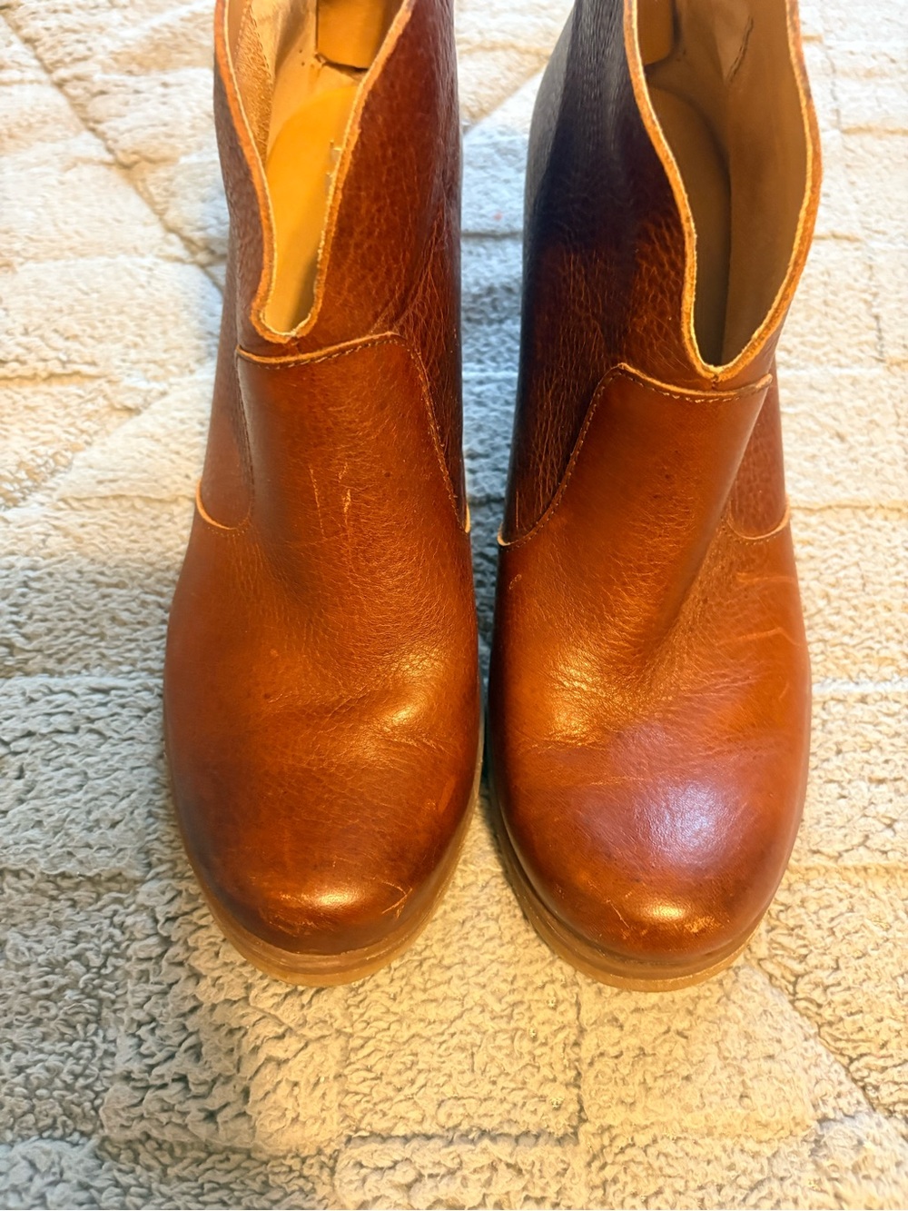 Kork-Ease Brown Leather Ankle Boots Block Heel Cognac Bootie